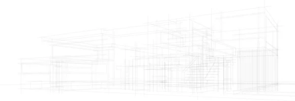 Husbyggnad Arkitektonisk Ritning Vektor Illustration — Stock vektor