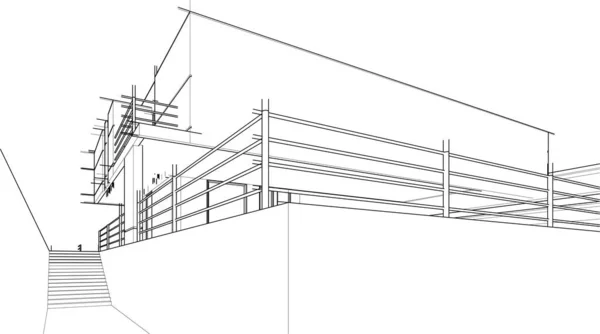 Husbyggnad Arkitektonisk Ritning Vektor Illustration — Stock vektor
