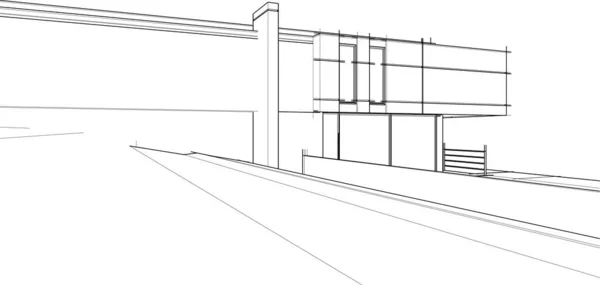 Edifício Casa Desenho Arquitetônico Ilustração Vetorial —  Vetores de Stock