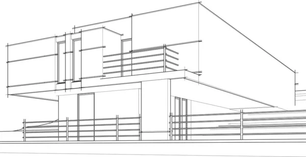 Edificio Casa Dibujo Arquitectónico Vector Ilustración — Archivo Imágenes Vectoriales