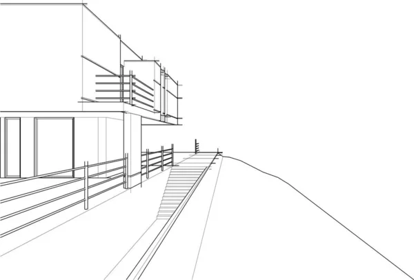 Будівля Будинку Архітектурний Малюнок Векторні Ілюстрації — стоковий вектор