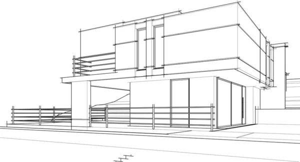 Huis Gebouw Architectonische Tekening Vector Illustratie — Stockvector