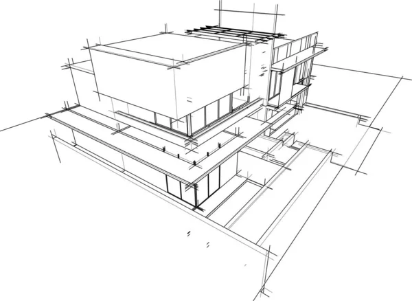 Edificio Casa Dibujo Arquitectónico Vector Ilustración — Vector de stock
