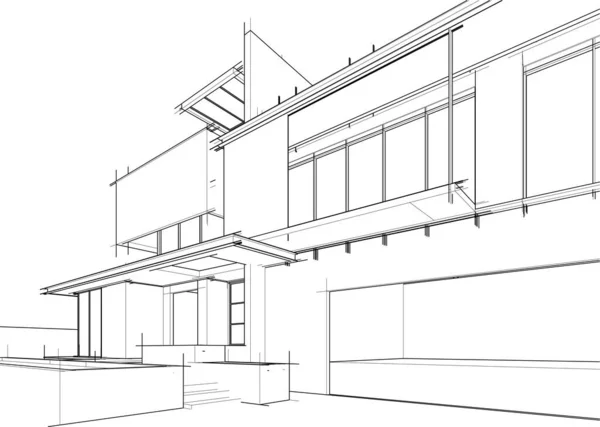 Ház Épület Építészeti Rajz Vektor Illusztráció — Stock Vector