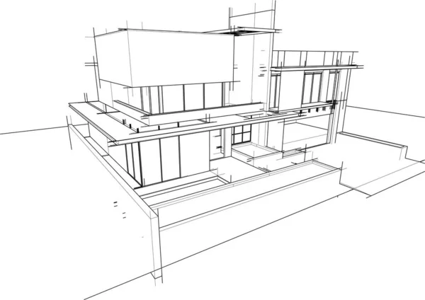 Huis Gebouw Architectonische Tekening Vector Illustratie — Stockvector