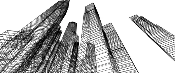 Αφηρημένη Αρχιτεκτονική Ταπετσαρία Ουρανοξύστης Κτίριο Σχεδιασμού Διάνυσμα Εικονογράφηση Ψηφιακή Έννοια — Διανυσματικό Αρχείο