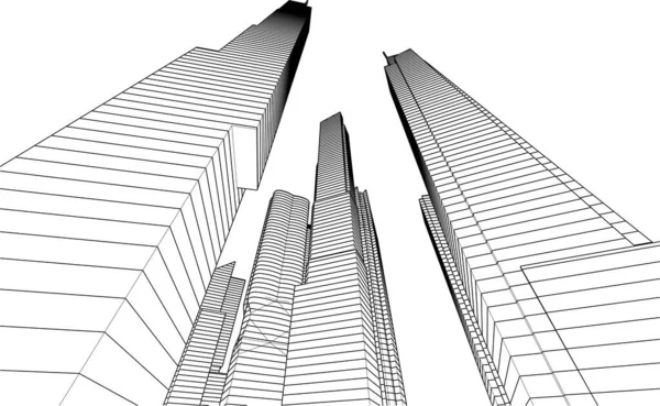 Abstract Architectonisch Behang Wolkenkrabber Gebouw Ontwerp Vector Illustratie Digitaal Concept — Stockvector