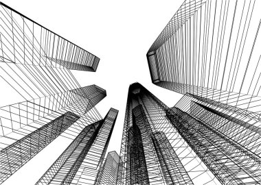 soyut mimari duvar kağıdı gökdelen tasarımı, dijital konsept arkaplan