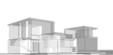 Binanın mimari 3d çizim çizim ev