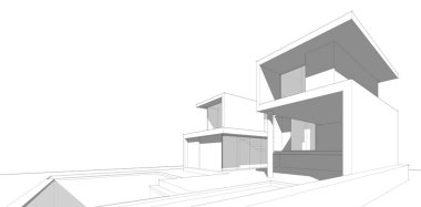 Binanın mimari 3d çizim çizim ev