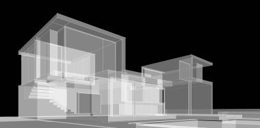 Binanın mimari 3d çizim çizim ev