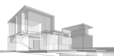 Binanın mimari 3d çizim çizim ev