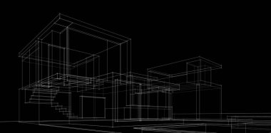 Binanın mimari 3d çizim çizim ev