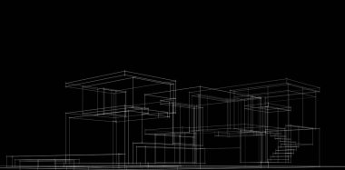 Binanın mimari 3d çizim çizim ev