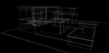 Binanın mimari 3d çizim çizim ev