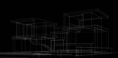 Binanın mimari 3d çizim çizim ev