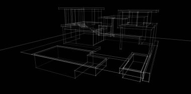 Binanın mimari 3d çizim çizim ev