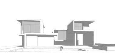 Binanın mimari 3d çizim çizim ev