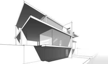 Binanın mimari 3d çizim çizim ev