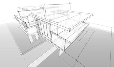 Binanın mimari 3d çizim çizim ev