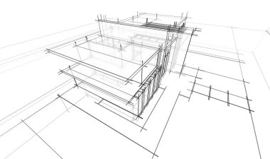 Binanın mimari 3d çizim çizim ev