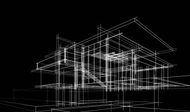 Binanın mimari 3d çizim çizim ev