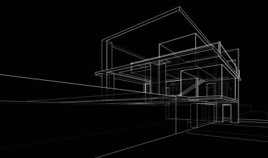 Binanın mimari 3d çizim çizim ev