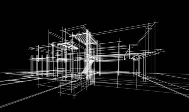 Binanın mimari 3d çizim çizim ev