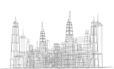 soyut mimari duvar kağıdı gökdelen tasarımı, dijital konsept arkaplan