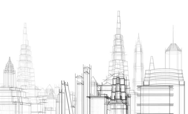 Abstract Architectonisch Behang Wolkenkrabber Gebouw Ontwerp Digitaal Concept Achtergrond — Stockfoto