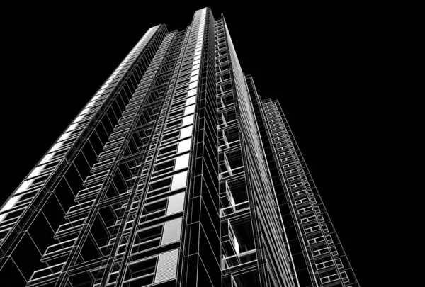 Elvont Építészeti Tapéta Felhőkarcoló Épület Tervezés Digitális Koncepció Háttér — Stock Fotó