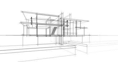 House building architectural drawing 3d animation
