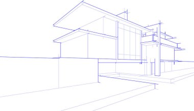 Binanın mimari 3d çizim çizim ev