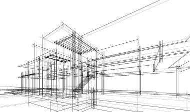 Binanın mimari 3d çizim çizim ev