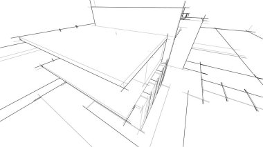 Binanın mimari 3d çizim çizim ev