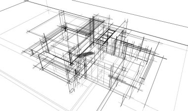 Binanın mimari 3d çizim çizim ev