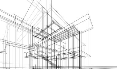 Binanın mimari 3d çizim çizim ev