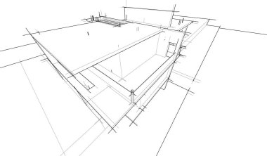 Binanın mimari 3d çizim çizim ev