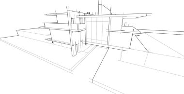 Binanın mimari 3d çizim çizim ev