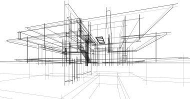 Binanın mimari 3d çizim çizim ev