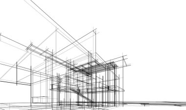 Binanın mimari 3d çizim çizim ev