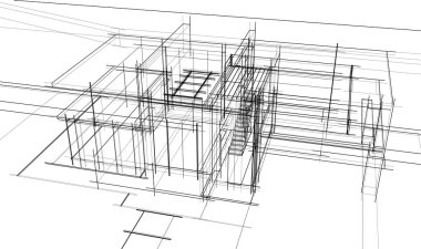 Binanın mimari 3d çizim çizim ev