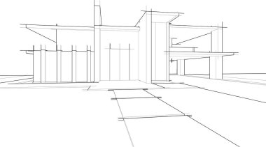 Binanın mimari 3d çizim çizim ev