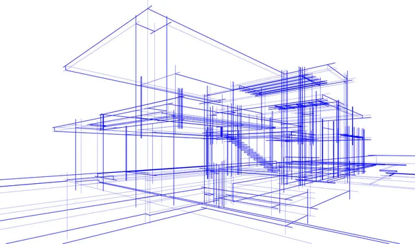 Ház Épület Építészeti Rajz Illusztráció — Stock Vector