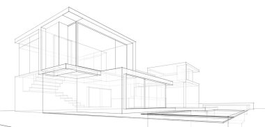 Binanın mimari 3d çizim çizim ev