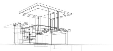 Binanın mimari 3d çizim çizim ev