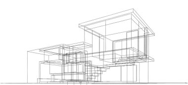 Binanın mimari 3d çizim çizim ev