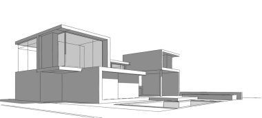 Binanın mimari 3d çizim çizim ev