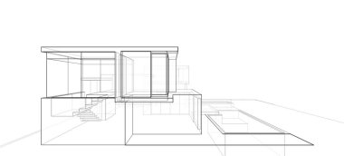 Binanın mimari 3d çizim çizim ev