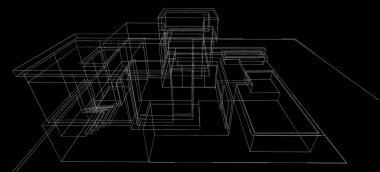 Binanın mimari 3d çizim çizim ev